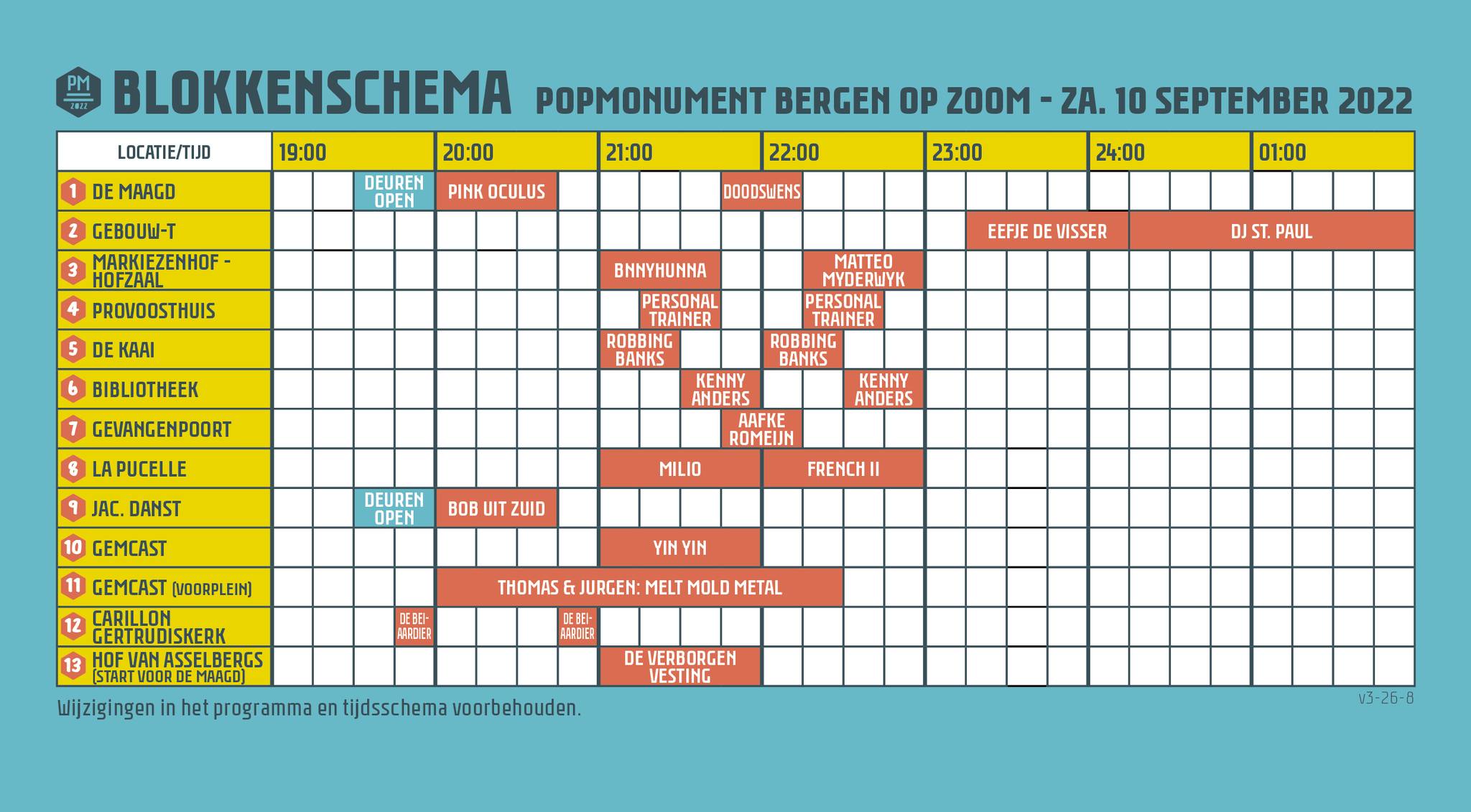 tijden en locaties Popmonument